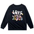 thumbnail image 5 of Little Girl' Active Sweat Pullover Sweatshirt Cute Casual Long Sleeve Crewneck Pullover with Print Autumn Winter Outfit Size 5-6T ,Black, 5 of 5