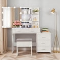 thumbnail image 3 of Zimtown Vanity Desk Set with Adjustable Lighted Mirror, Modern Makeup Table with 5 Drawers and Stool, Dressing Desk for Bedroom, White, 3 of 11