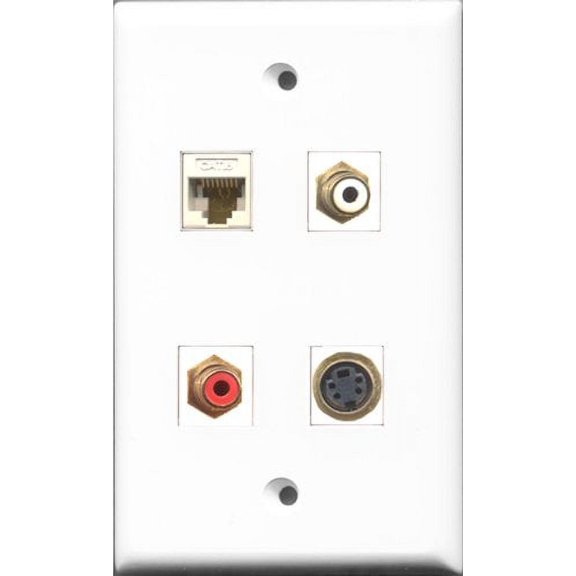 RiteAV 1 Port RCA Red and 1 Port RCA White and 1 Port S-Video and 1 Port Cat6 Ethernet White Wall Plate