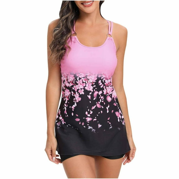 Otvok Blouson Tankini Swimsuits for Women 2 Piece Bathing Suits with Boyshorts Modest Tummy Control Swimwear M Pink