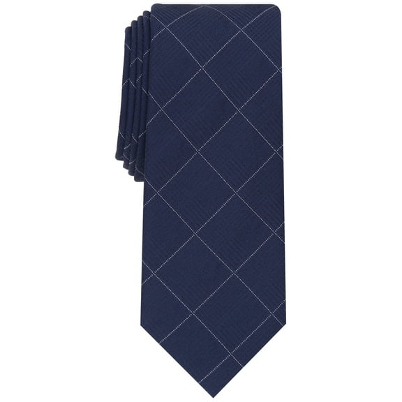 Alfani Mens Necktie Gering Plaid Navy Blue Tie