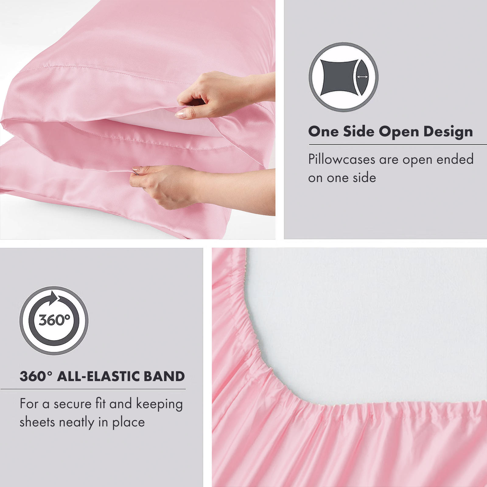 TURKIO Satin Sheets Queen Silk Sheets Pink Bed Sheet Set,4 Pieces 1800 Microfiber 2 Pillowcase 20"x30"