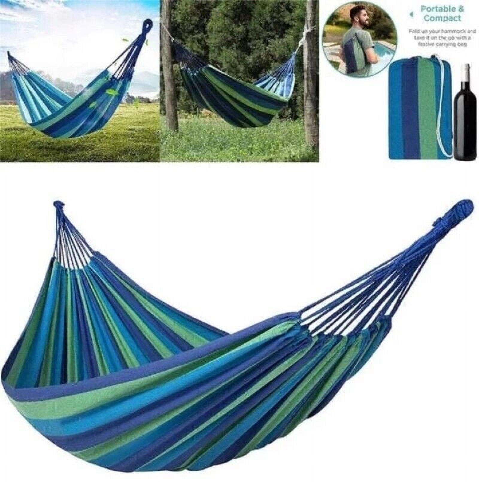MDHAND Double Hammock, 2 Person, Portable Travel Camping Hammock with Carrying Bag Travel, Beach(Blue Stripes)