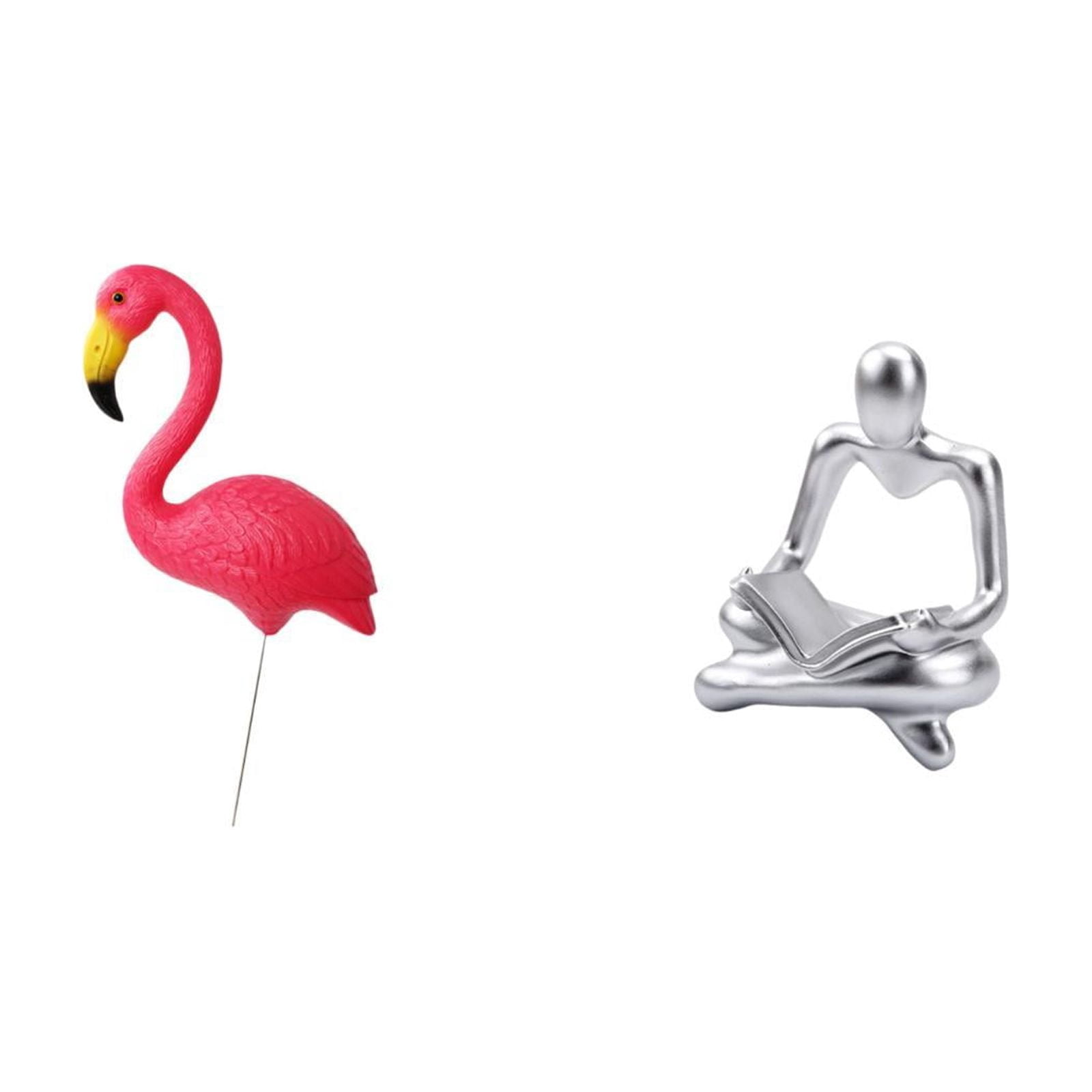 simhoa Flamingo Fairy Garden Stake Sculpture Ornament for Holiday Spring Creative Abstract Thinker Statue Figurine Craft for Living Room Yard Art Decoration