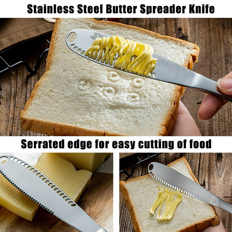  3 Pack Stainless Steel Butter Spreader Knife, 3 in 1 Kitchen  Gadgets, Curler, Butter Grater, Multi-Function Butter Spreader and Grater  with Serrated Edge, Shredding Vegetables Fruits : Home & Kitchen