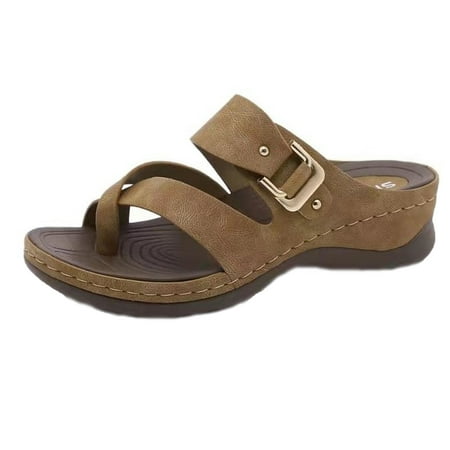 

Juebong Women Dressy Comfy Platform Casual Shoes Summer Beach Travel Slipper Flip Flops Khaki Size 10.5