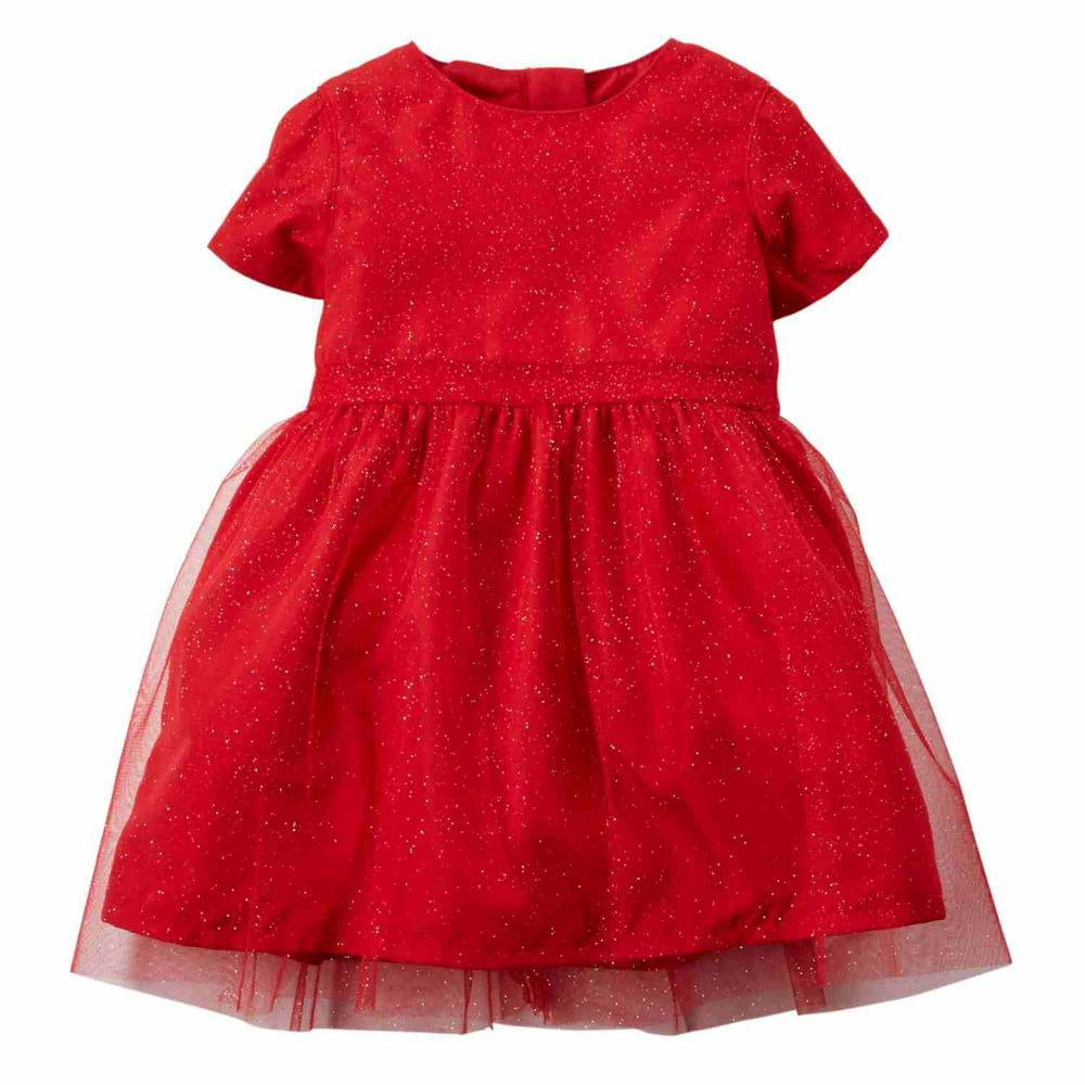 Carter's Carters Infant Toddler Girl Red Glitter Holiday Party Dress Special Occasion