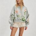 thumbnail image 4 of Cute Sweatshirts for Womens Y2K Preppy Graphic Crewneck Long Sleeve Sweatshirt Fall Cropped Oversized Trendy Soft Floral Print Sweatshirt for Women Daily Travel Office Outfits, Light Blue L, 4 of 7