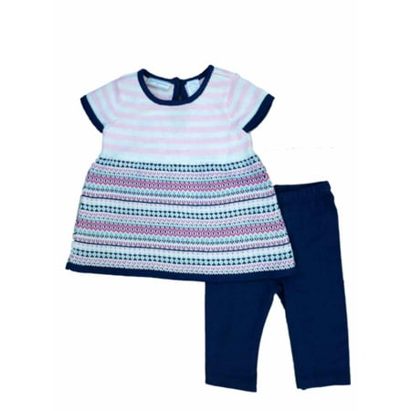 

First Impressions Infant Girl 2 PC Set Striped Sweater Blue Leggings Outfit 0-3m
