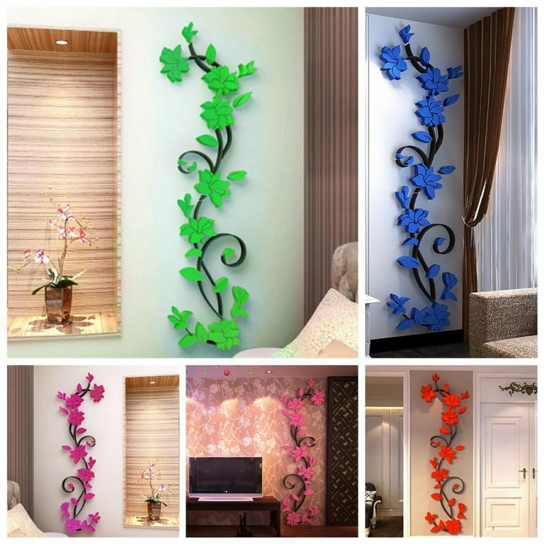 DIY 3D Crystal Arcylic Wall Stickers Modern Removable Wall Art Floral  Design for Living Room Bedroom Bathroom Home Restaurant Decor Sticker 