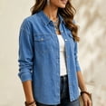 thumbnail image 5 of Haivin Women's Denim Shirt Long Sleeve Button Down Tops Casual Collared Jean Shirt With Double Chest Pockets, 5 of 8