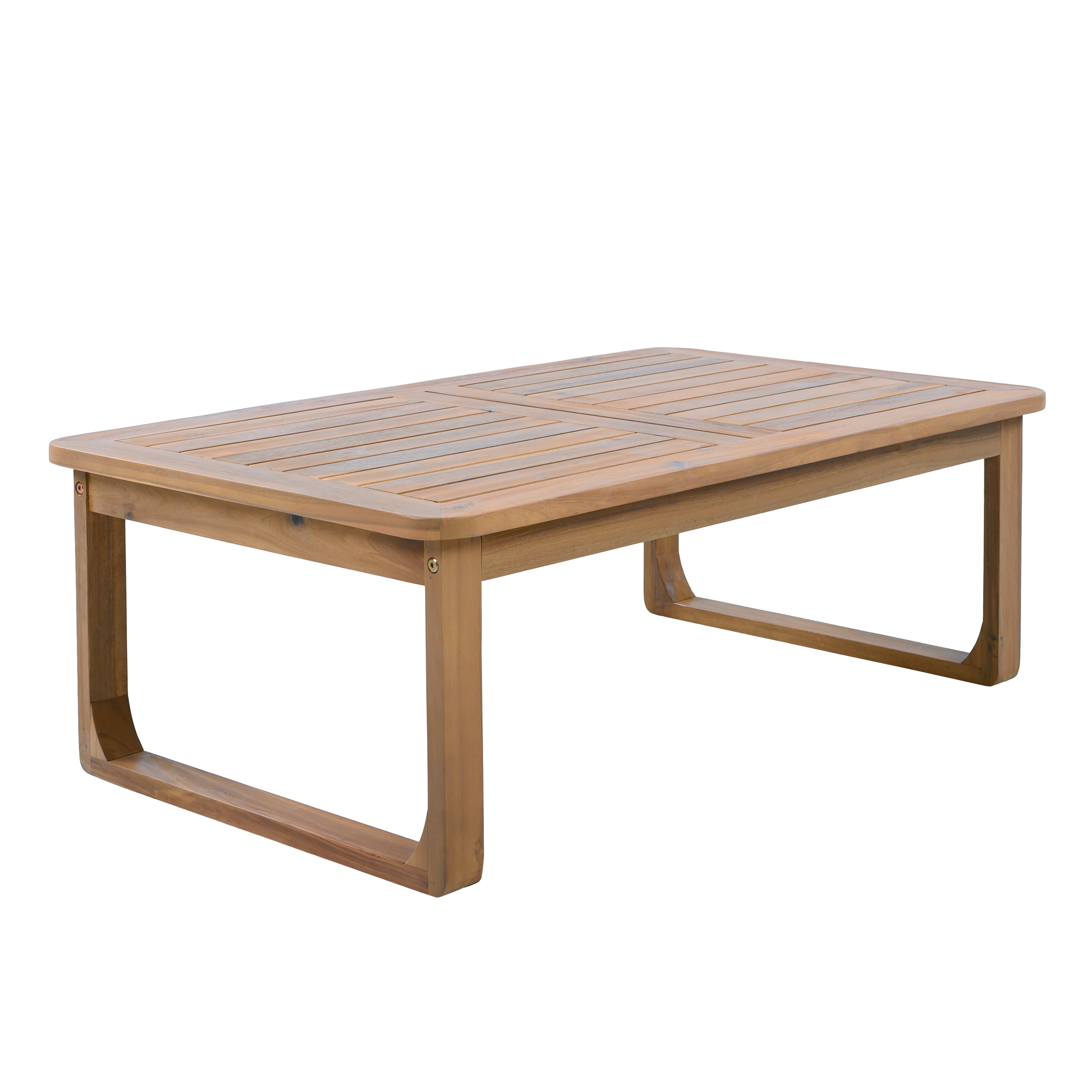 Coffee Table, Outdoor Rectangular Acacia Wood Patio Table with Curved Legs for Deck Garden, Light Teak