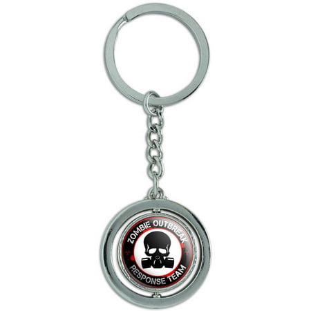 Zombie Outbreak Response Team Gas Mask Red Spinning Round Metal Key Chain Keychain Ring