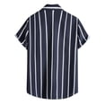 thumbnail image 4 of Camisa casual de manga corta con estampado de rayas y botones para la playa para hombre Pompotops  oipoqjl43720, 4 of 9