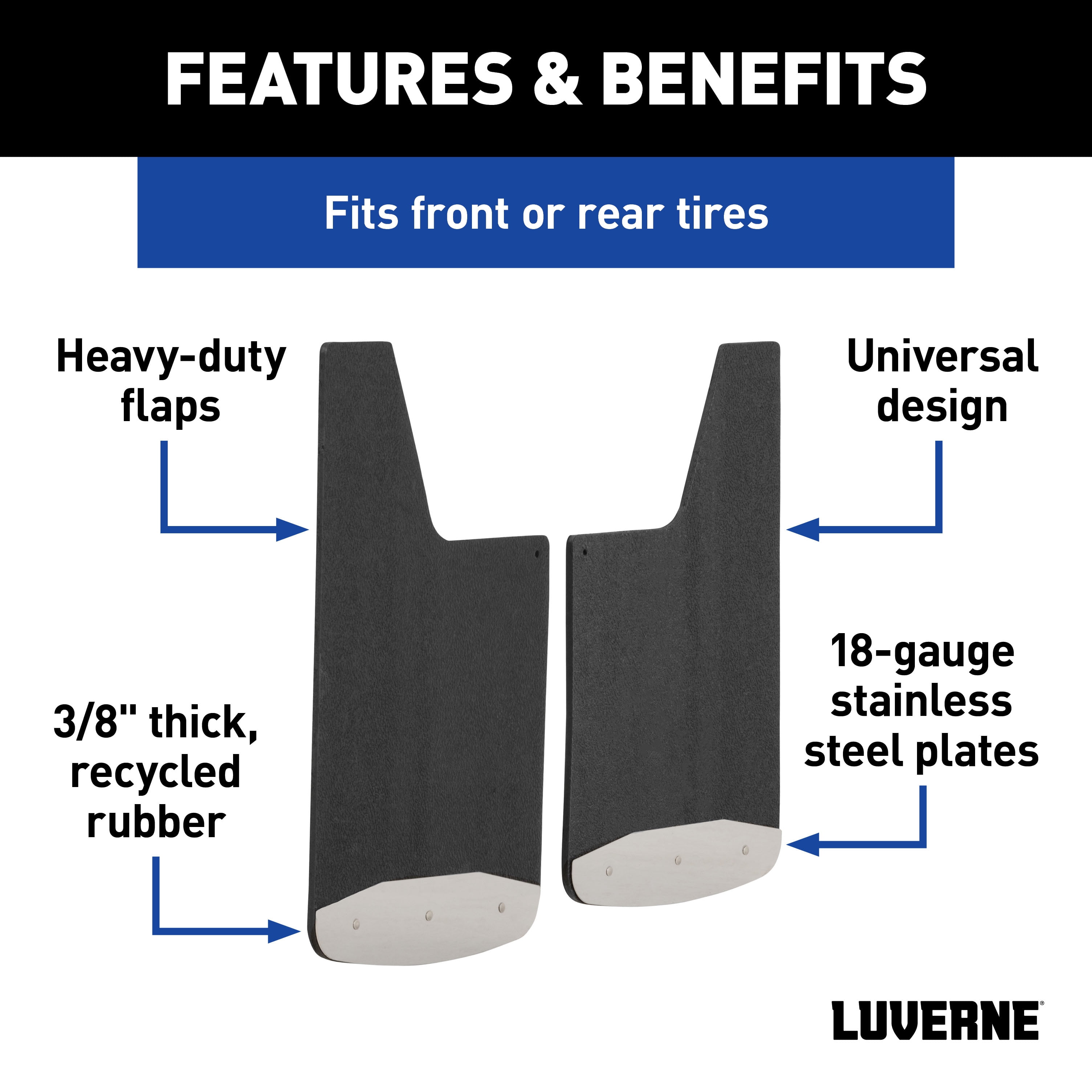 Luverne Universal Textured Rubber Mud Guards Mud Flap 14" x 23", 2 Pieces