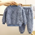 thumbnail image 2 of Rovga Girls Outfits 7-8 Years Children'S Winter Clothes Set Baby Solid Color Long Sleeve Pajamas Jacquard Homewear Warm Two Piece Set Relax Fit Outfits Navy, 2 of 3