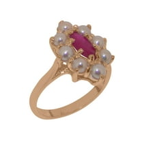 LBG British Made 10k Rose Gold Natural Ruby & Cultured Pearl Womens Statement Ring - 33 size options - Size 8.75