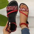 thumbnail image 3 of Rokment Women's Bling Sequin Flat Dressy Sandals Metallic Glitter Braided Leather Open Toe Ankle Strap Low Heels Comfortable Walking Summer Shoes Beach Red Size 9, 3 of 5