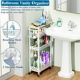 thumbnail image 3 of Rolling Slim Storage Cart, 4-Tier Narrow Bathroom Laundry Room Organization Cart, Metal Kitchen Storage Mobile Shelf Unit Organizer with Wood Top, Slim Utility Cart with Wheels for Small Space, 3 of 9
