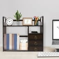 thumbnail image 2 of Bamboo Bookshelf with 3 Drawers, Nut-brown Color, Desktop Storage Organizer Rack for Office, 2 of 22