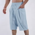 thumbnail image 4 of zfhfof Men's Long Cotton Linen Shorts Below Knee Pocketed 3/4 Summer Drawstring Capri Pants with Pockets Lounge Baggy Shorts, 4 of 7