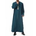 thumbnail image 4 of Muslim Thobe for Men Frog Buckle Mens Caftans Big and Tall Mens Soft Arab Thobe with Pocket and Embroidery Size 3XL Blue, 4 of 9