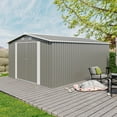 thumbnail image 2 of 10x14 FT Outdoor Metal Storage Shed with Lockable Doors & Vents, Heavy-Duty Utility Garden Tool Shed for Backyard, Patio, Lawn - Durable Steel Frame Weatherproof Design (Light Gray + Metal), 2 of 9