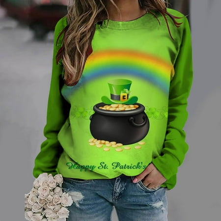 

Kakina CMSX Womens Tops Plus Size Clearance Women Classic St. Patrick Print Crewneck Long Sleeve Loose Sweatshirt Tops