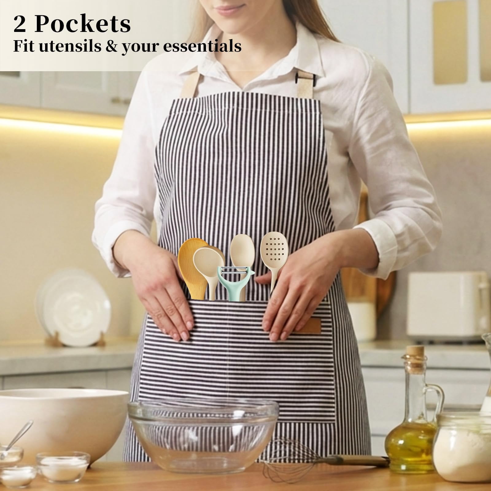 2 Pack Cooking Aprons Adjustable Bib Apron For Women With 2 Pockets  Kitchen Restaurant Men Chefs