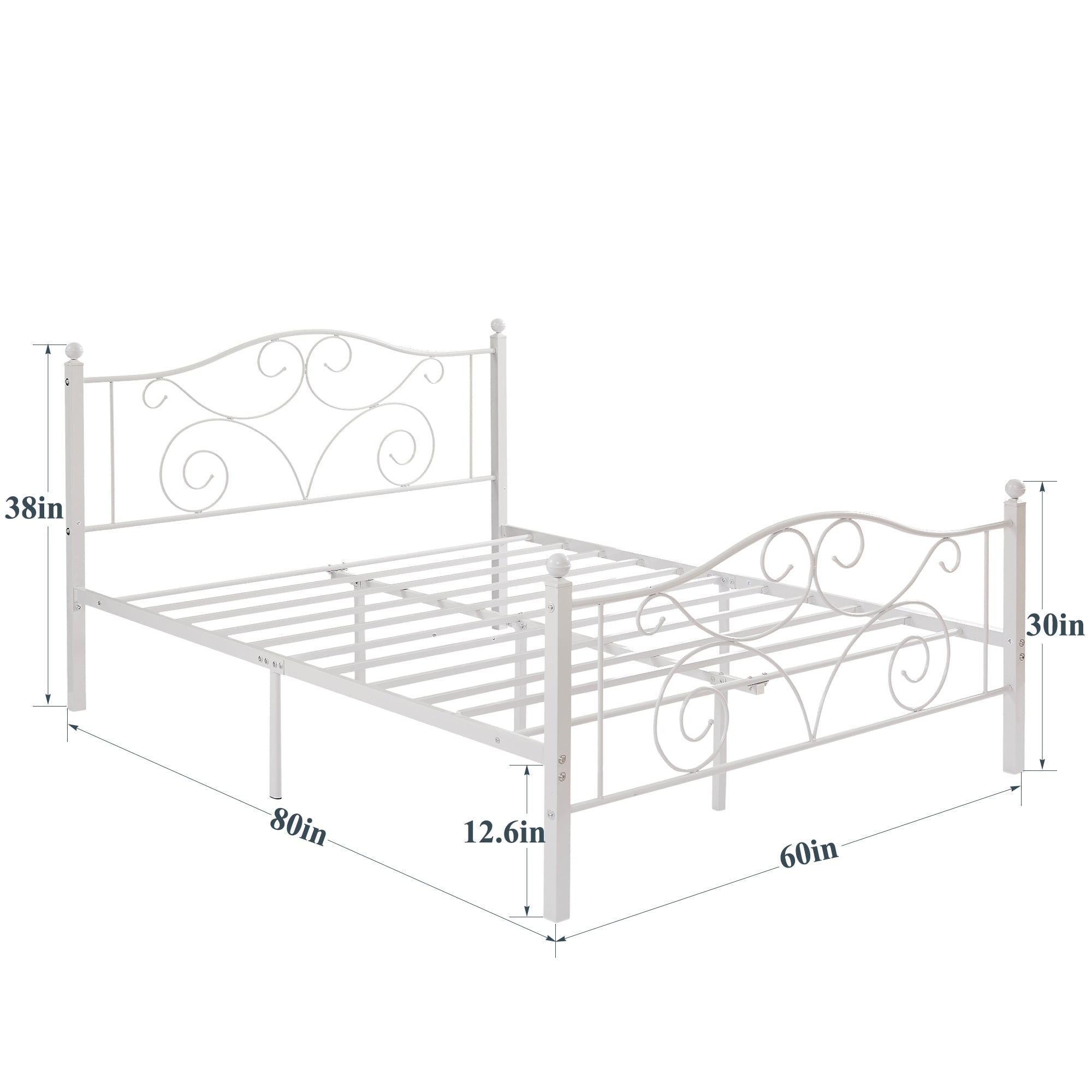 VECELO Queen Metal Bed Frame with Headboard & Footboard, Box Spring Replacement, Heavy Duty & Quick Assembly, White
