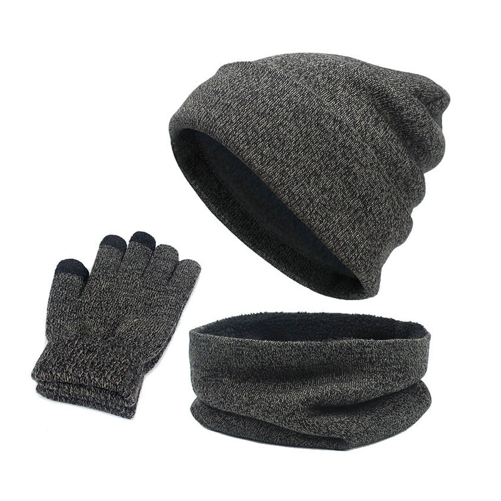 4 Pack Winter Warm Knitted Set Unisex Beanie Hat Circle Loop Scarf Touchscreen Gloves and Earmuffs 