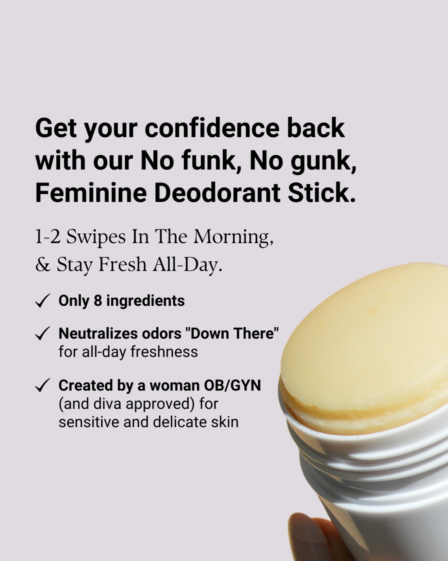 Kushae Natural Feminine Deodorant Stick, 2 Pack