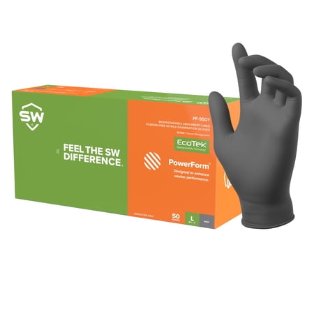 SW EcoTek PowerForm Nitrile Exam Gloves, 8.2 mil Thick, Fentanyl & Chemo Drug Rated, Abrasion Resistant, Sweat Absorbing, Heavy Duty, Dermatologist Approved, 50 Ct