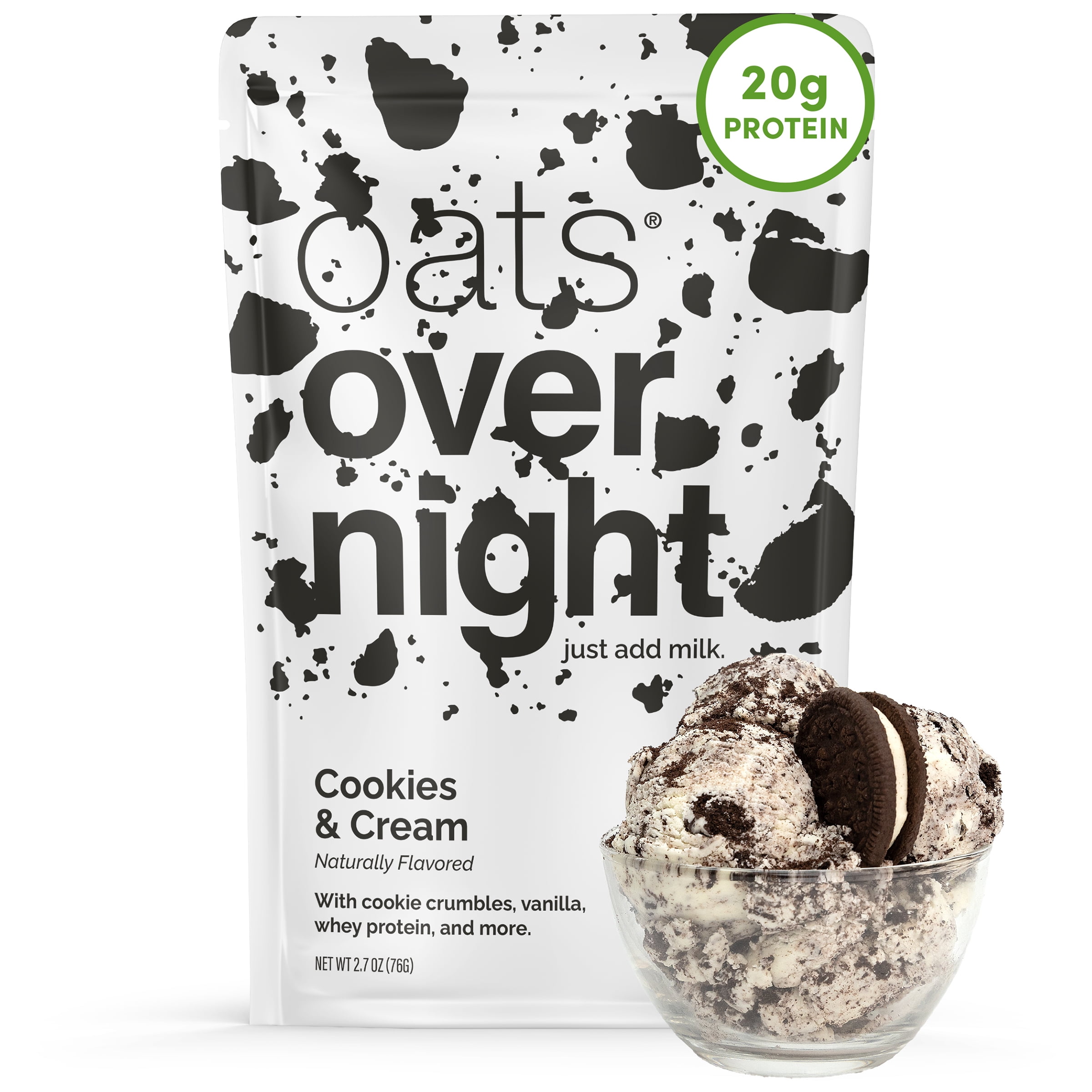 Oats Overnight Cookies & Cream Protein Overnight Oatmeal Shake, 2.7 oz, 1 Pouch