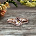 thumbnail image 4 of 1.50 Carat Morganite Rose Gold Wedding Set Bridal Ring Art Deco Halo Stacking Matching Band Round Cut Gemstone Astonishing Looking Anniversary Gift, 4 of 5