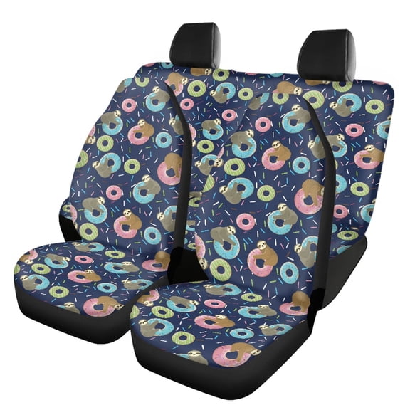 Pzuqiu Sloths Lounging on Donuts Car Seat Covers Breathable, Suitable for Van Seats Vans Seats SUV Seats, Car Seat Covers Full Set for Most Sedans Truck