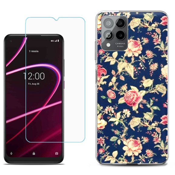 Slim-Fit Gel TPU Phone Case for T-Mobile Revvl 6 Pro 5G, with Tempered Glass Screen Protector, by OneToughShield ® - Floral Garden