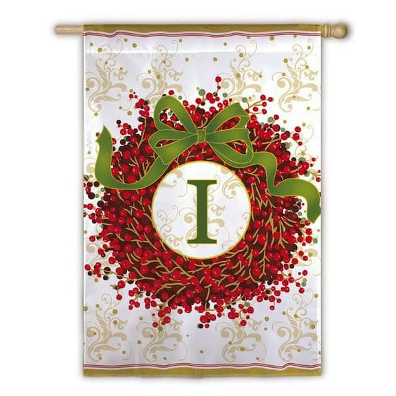 Evergreen Flag, Flag, Gar, Holiday Monogram Wreath I, 18'' x 0.12'' inches