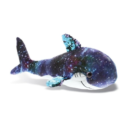 DolliBu Shark Space Flip Sequin Plush 12 Inch Flipping Reversible Sequins Huggable Stuffed Animal Colorful Nautical Galaxy-Theme Shark Plush Toy Cute & Soft Ocean Stuffed Animals For Boys & Girls