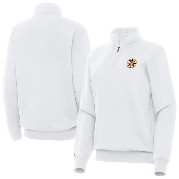 Women's Antigua White Boston Bruins Victory Quarter-Zip Pullover Top