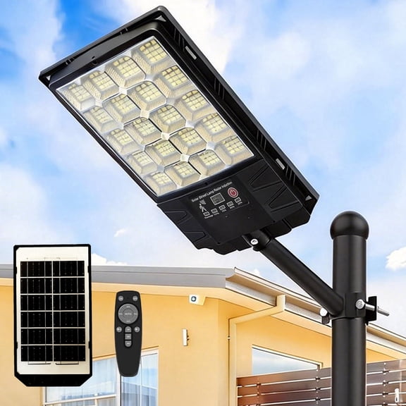 Saburrnity Solar Street Lights Outdoor, 6500K Waterproof Motion Sensor LED Solar Parking Lot Lights with Remote for Yard Outside