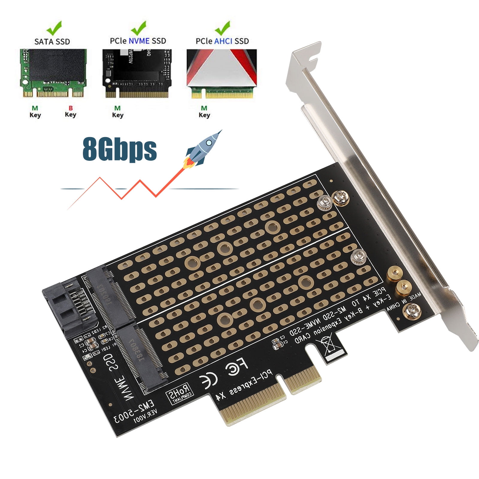 TSV M.2 PCIe Adapter M.2 NVMe SSD NGFF to PCIe Adapter, BKey/MKey to PCIe 3.0 x 4 Host