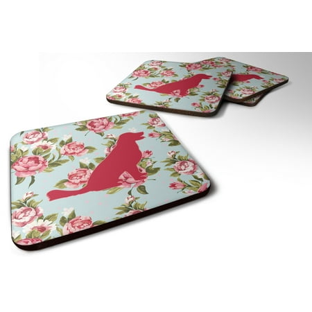 

Caroline s Treasures BB1076-RS-BU-FC Set of 4 Labrador Shabby Chic Blue Roses Foam Coasters 3 1/2 x 3 1/2 multicolor