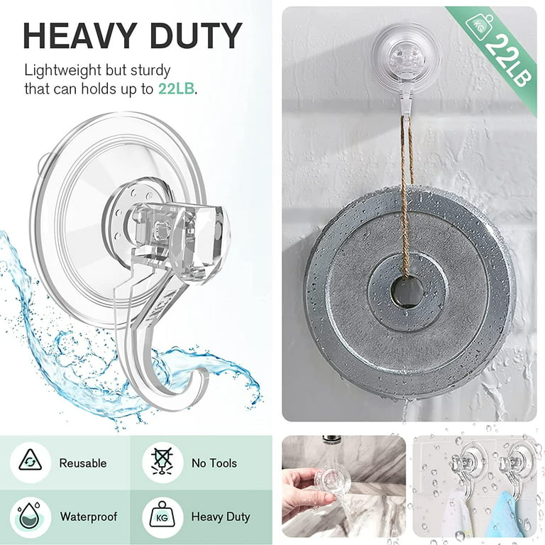 2pcs Suction Cup Hooks, Large Clear Heavy Duty Vacuum Suction Cup