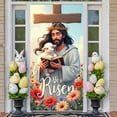 thumbnail image 3 of Religious Theme Resurrection Banner Easter Easter Display Floral Decoration Cross Design Risen Backdrop for Easter Celebration Church Event Religious Gathering, 3 of 4