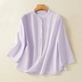 thumbnail image 3 of Womens Trendy Linen Tops Long Sleeve Button Up Shirts Chinese Style Lightweight Casual Loose Blouses (M, Purple), 3 of 7