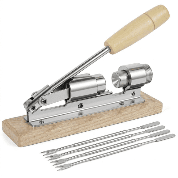 Xiyztok Heavy Duty Pecan Nut Cracker Tool with 4 Picks, Desktop Walnut Cracker Lever, Adjustable Wood Base for Walnuts Pecans Hazelnuts