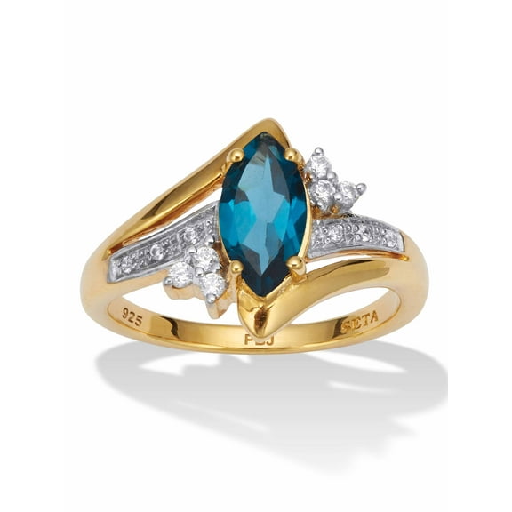 PalmBeach Jewelry Marquise-Cut Genuine or Created Gemstone Ring in Platinum-plated or Gold-plated Sterling Silver