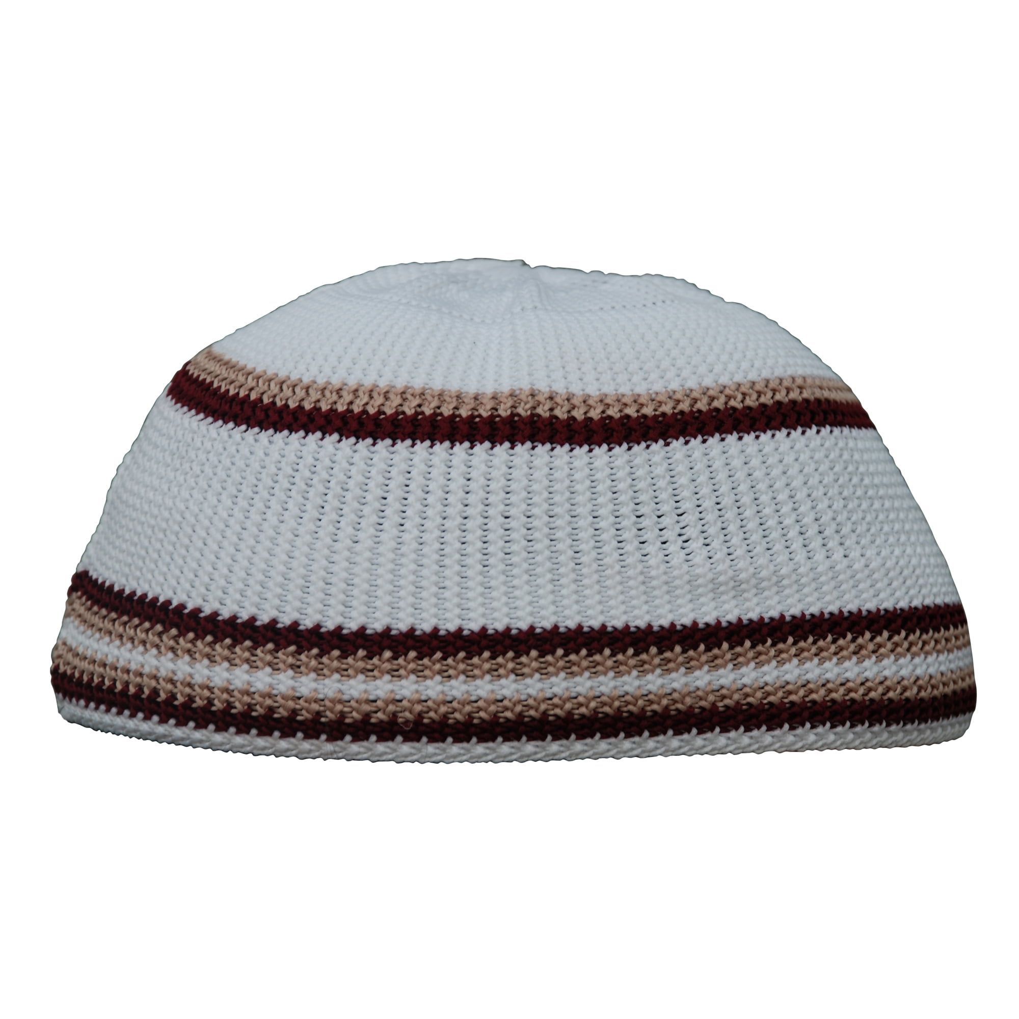 TheKufi White Nylon Kufi with Maroon /& Brown Islamic Prayer Cap Muslim Hat