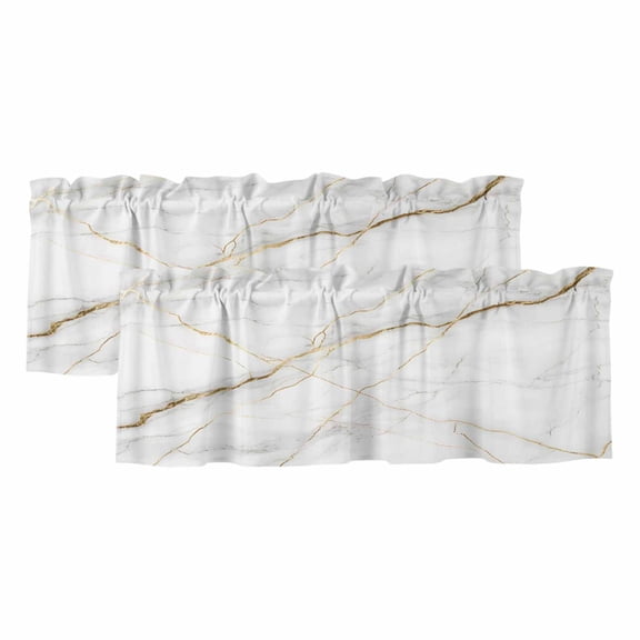 Marble Valances for Windows, Decorative Rod Pocket Window Valance Curtains, Grey Golden Crack Minimalistic Abstract Short Curtain Drapes for Kitchen/Bathroom/Living Room, 2 Panels, 60" W x 18" L